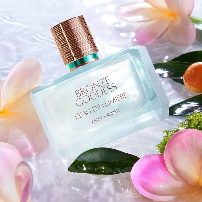 Bronze Goddess Lumière perfume sample – creamy coconut and sunlit florals in a soft, dreamy tropical setting