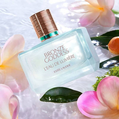 Bronze Goddess Lumière perfume sample – creamy coconut and sunlit florals in a soft, dreamy tropical setting