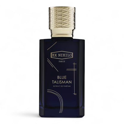 Ex Nihilo Blue Talisman Extrait fragrance sample – a floral amber scent with jasmine, orange blossom and warm vanilla, shown in 100ml full-size bottle