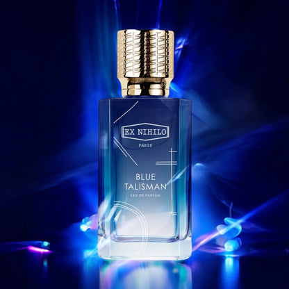 Blue Talisman perfume sample by Ex Nihilo – soft pear, airy woods and musks in an elegan blue background