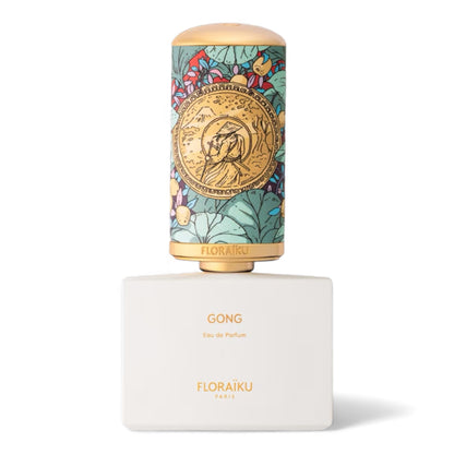 Floraïku Gong fragrance sample – citrus gourmand scent with yuzu, dorayaki and benzoin shown in retail bottle for decanting.