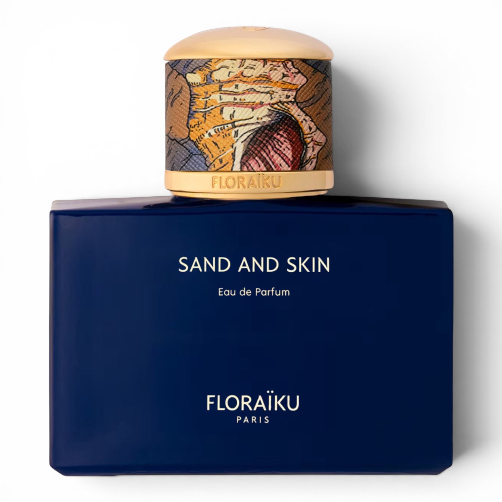 Floraïku Sand and Skin Eau de Parfum bottle on white background