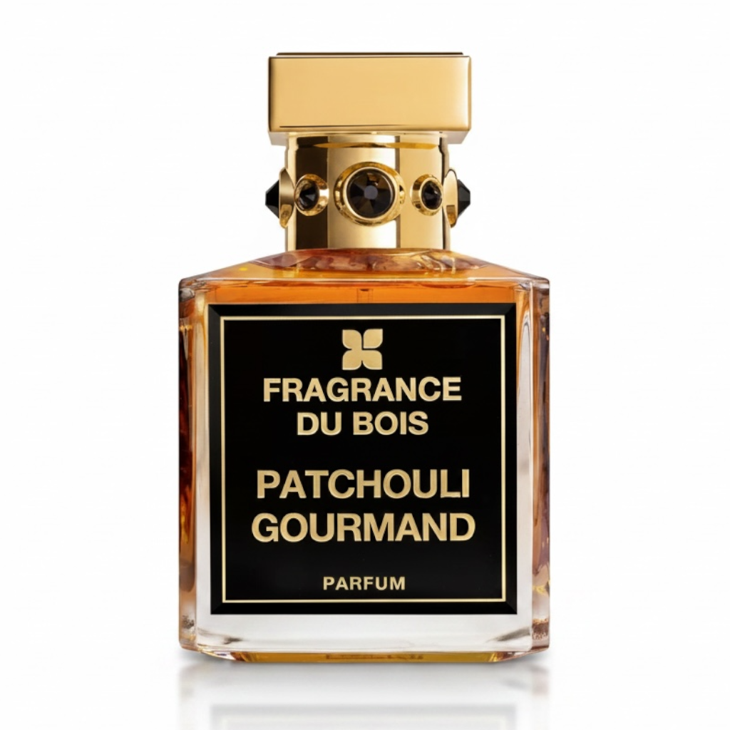 Fragrance Du Bois Patchouli Gourmand perfume bottle on white background