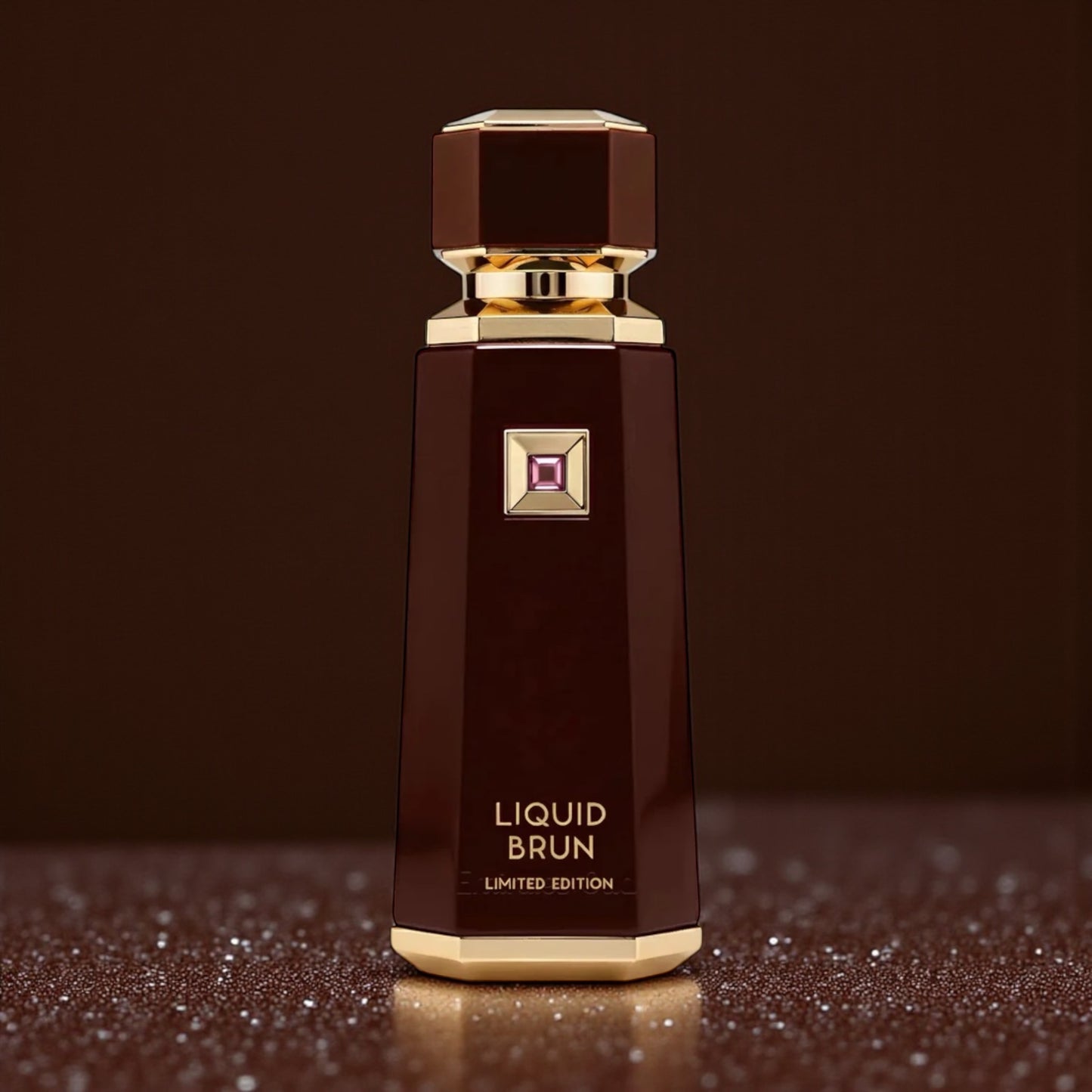 French Avenue Liquid Brun Extrait perfume styled in a dark, elegant setting