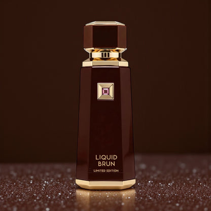 French Avenue Liquid Brun Extrait perfume styled in a dark, elegant setting