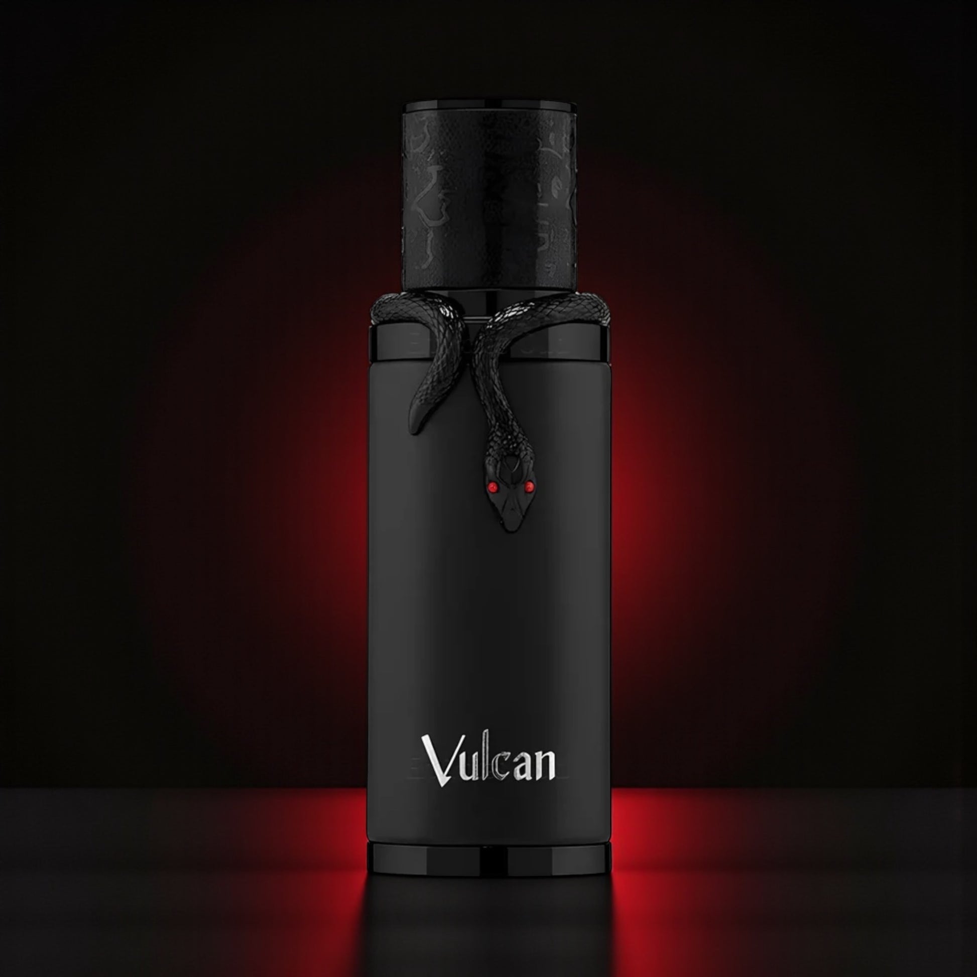 French Avenue Vulcan Black Friday Edition perfume sample styled in a dark atmospheric scene to highlight its saffron, cinnamon and smoky leather notes.