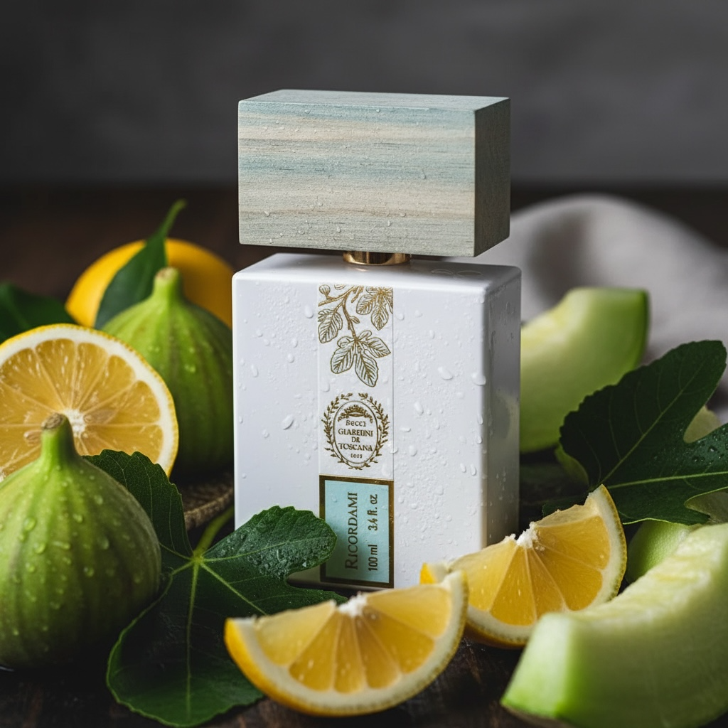 Giardini di Toscana Ricordami perfume styled in a fresh, natural setting