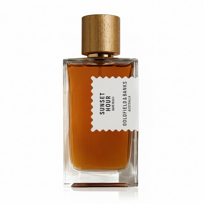 Goldfield & Banks Sunset Hour Dark Peach perfume bottle on white background