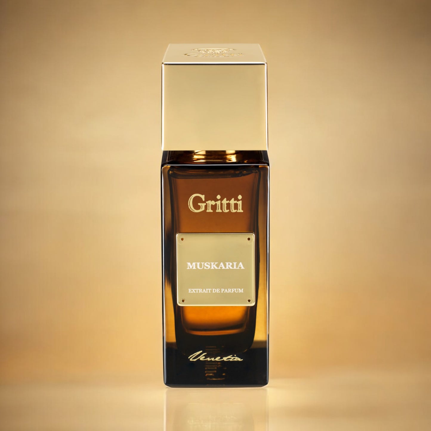  Gritti Muskaria perfume sample – warm spiced musk and leather fragrance, styled in a luxurious setting.