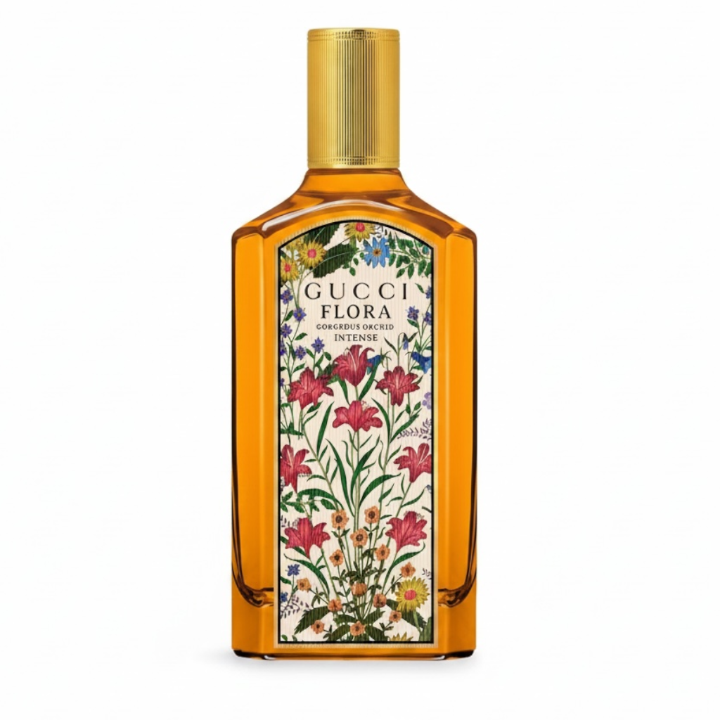 Gucci Flora Gorgeous Orchid Intense Eau de Parfum bottle on white background