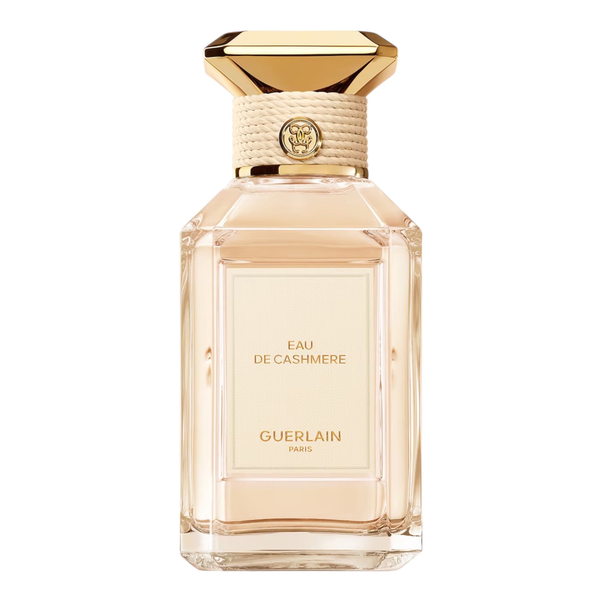 Guerlain Eau de Cashmere perfume bottle on white background