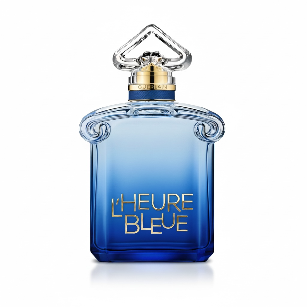Guerlain L'Heure Bleue perfume bottle on white background