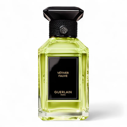Guerlain Vétiver Fauve fragrance sample - green vetiver with fig, tonka and cypriol. 100ml full-size bottle shown