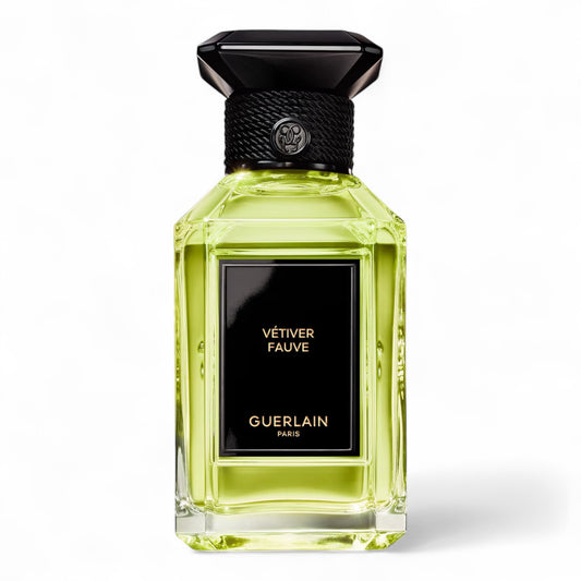 Guerlain Vétiver Fauve fragrance sample - green vetiver with fig, tonka and cypriol. 100ml full-size bottle shown