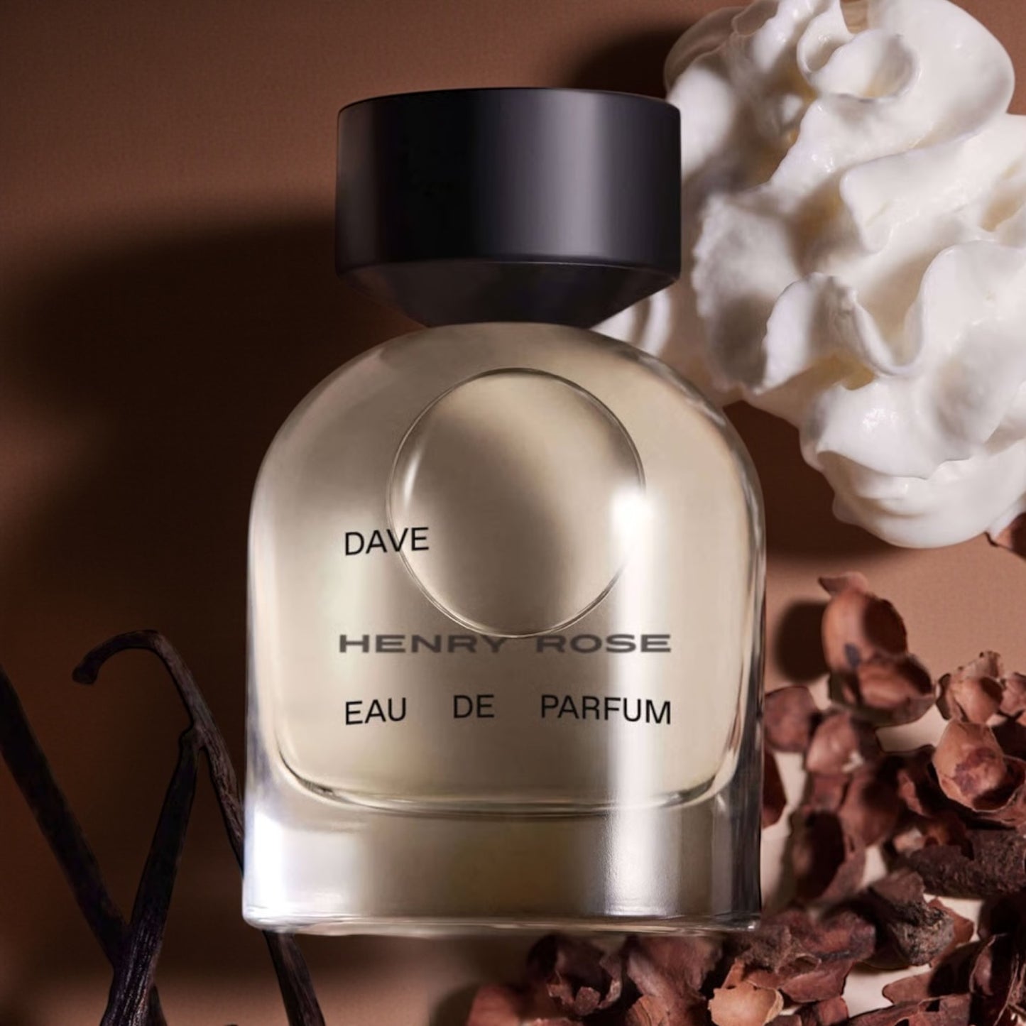 Henry Rose Dave perfume sample styled in a soft warm setting to highlight its citrus, vanilla and cocoa notes.