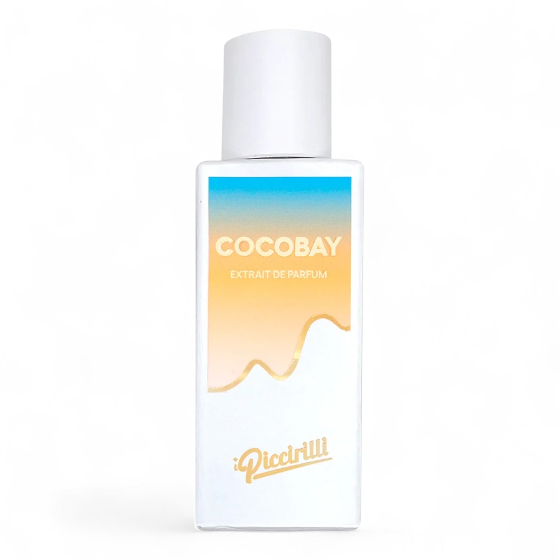 I Piccirilli Cocobay fragrance sample – coconut gourmand scent with vanilla, cocoa and salt, shown in full 30ml bottle.