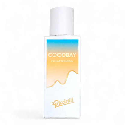 I Piccirilli Cocobay fragrance sample – coconut gourmand scent with vanilla, cocoa and salt, shown in full 30ml bottle.