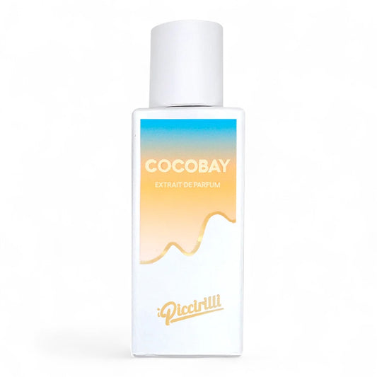 I Piccirilli Cocobay fragrance sample – coconut gourmand scent with vanilla, cocoa and salt, shown in full 30ml bottle.