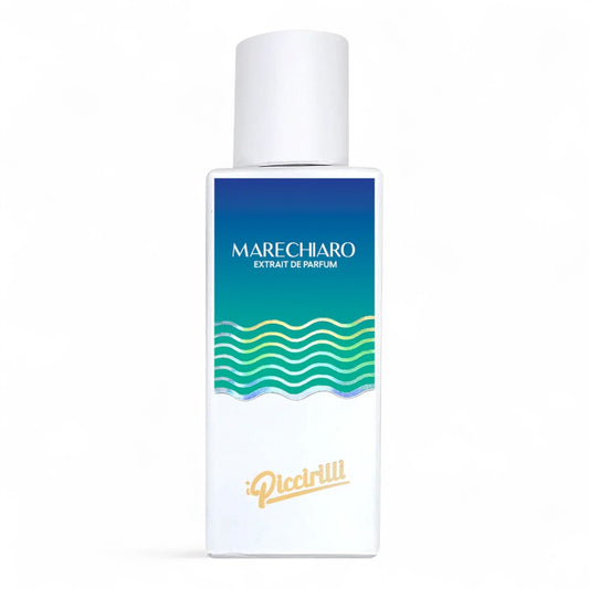 I Piccirilli Marechiaro fragrance sample – salty aquatic scent with rose, sandalwood and amber, pictured in full 30ml bottle.