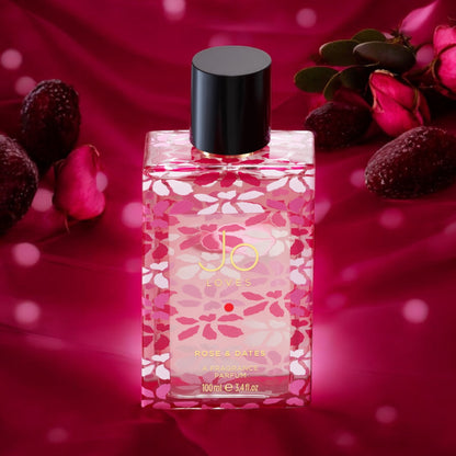 Jo Loves Rose & Dates fragrance sample – rose petals, amber and vanilla styled in a warm Moroccan-inspired lifestyle setting
