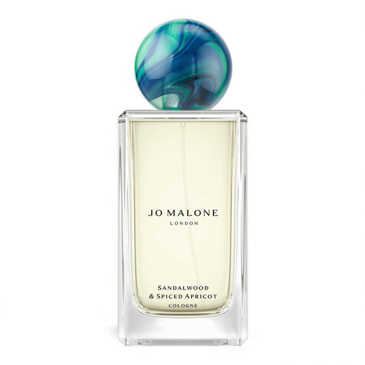 Jo Malone Sandalwood & Spiced Apricot fragrance sample – retail bottle shown for decanting into 1ml–10ml samples.