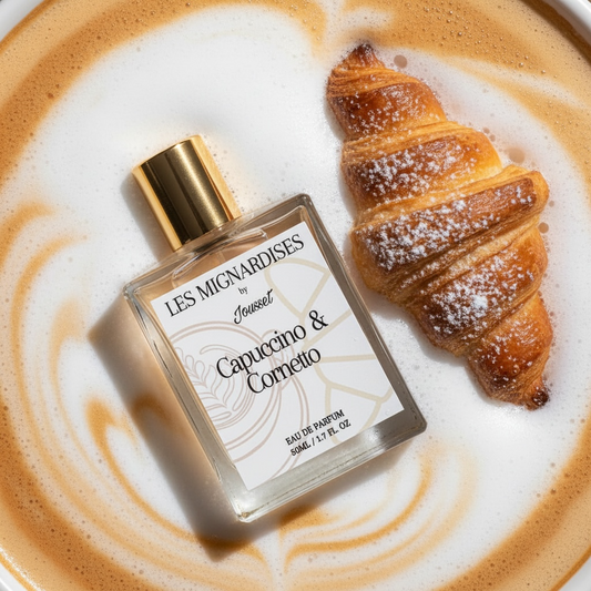 Jousset Capuccino & Cornetto styled with warm milk, toasted hazelnuts, cocoa and a buttery croissant