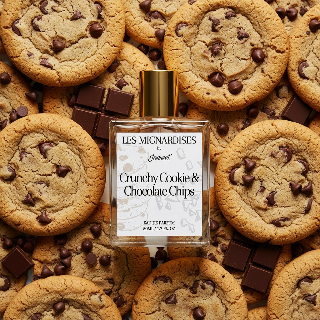 Jousset Crunchy Cookie & Chocolate Chips styled with freshly baked cookies, melted chocolate chips, toasted hazelnuts and vanilla