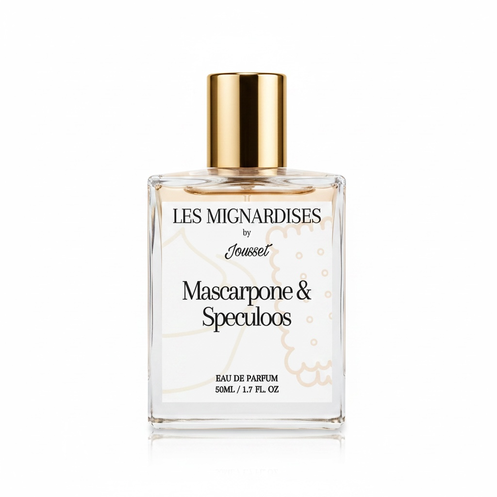 Jousset Mascarpone & Speculoos perfume bottle on white background