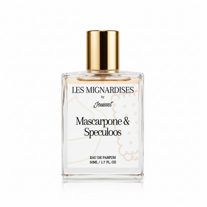 Jousset Mascarpone & Speculoos perfume bottle on white background