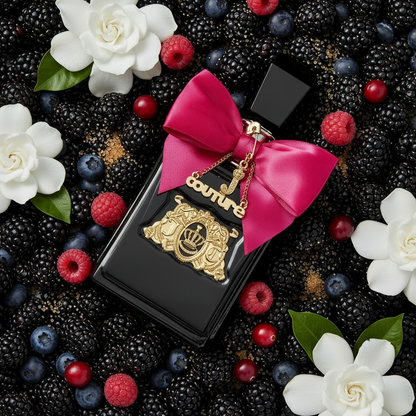Juicy Couture Viva La Juicy Elixir styled with wild berries, brown sugar and gardenia