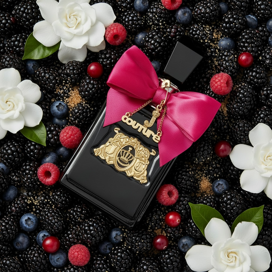 Juicy Couture Viva La Juicy Elixir styled with wild berries, brown sugar and gardenia