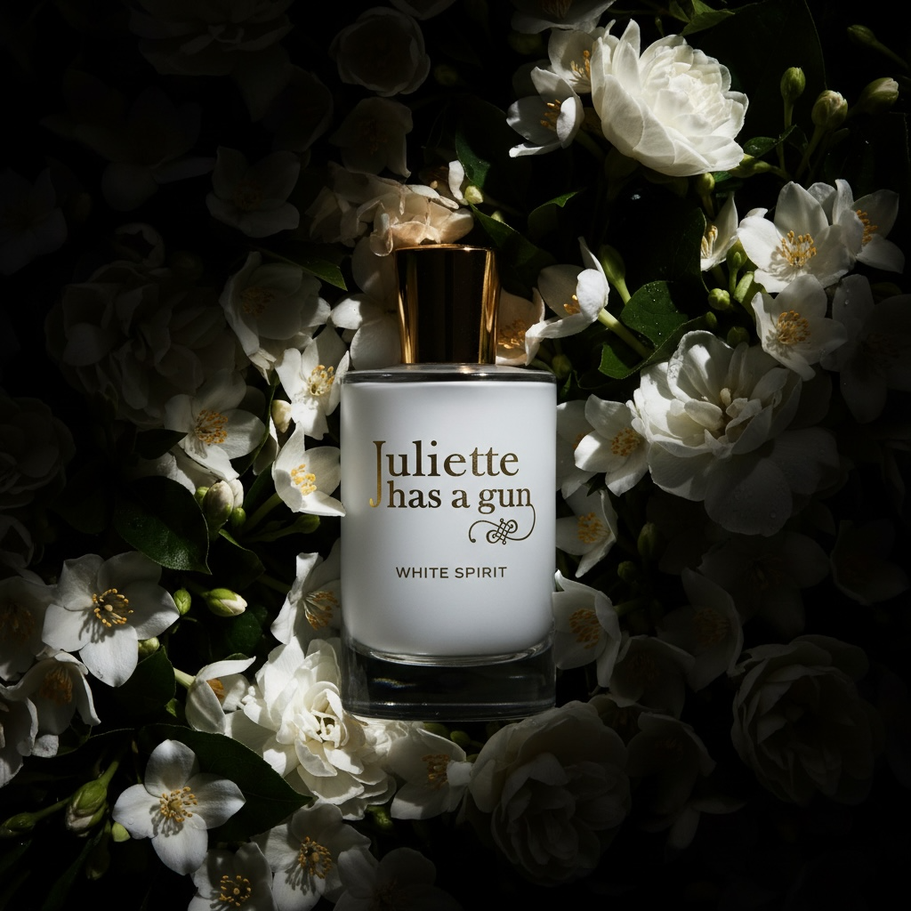 Juliette Has a Gun White Spirit styled with white florals and modern woody accents