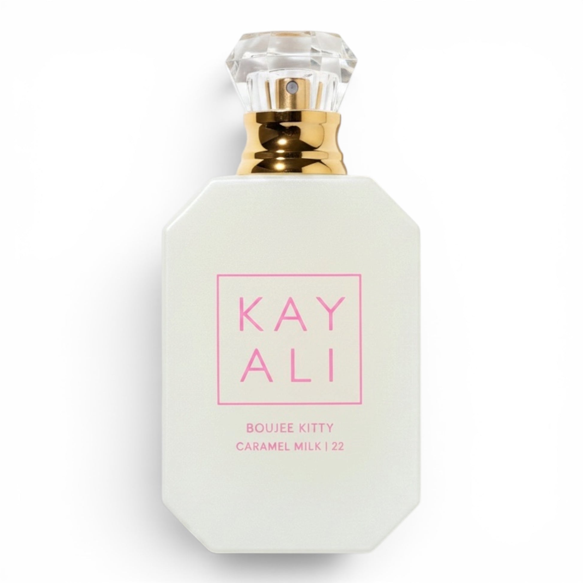 Kayali Boujee Kitty Caramel Milk 22 Eau de Parfum bottle on white background