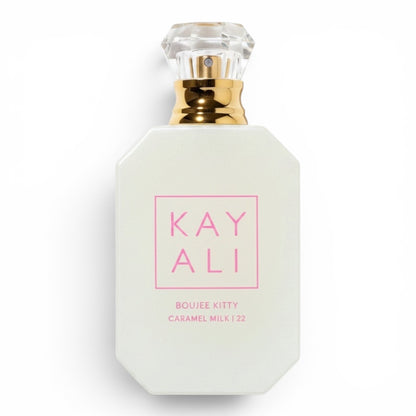 Kayali Boujee Kitty Caramel Milk 22 Eau de Parfum bottle on white background