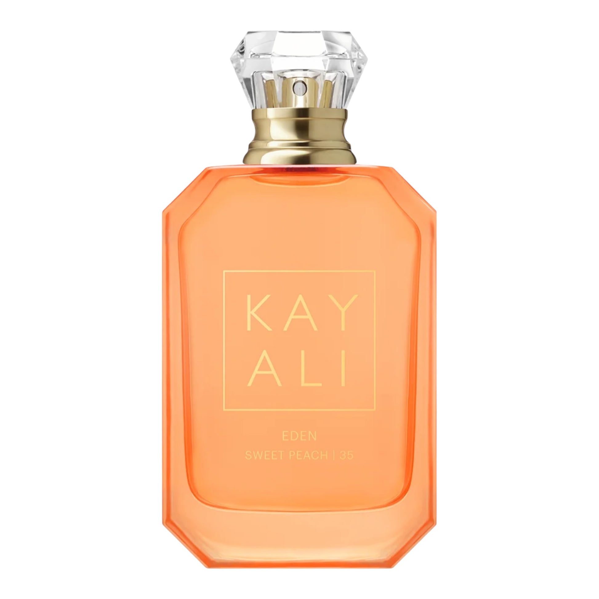 Kayali Eden Sweet Peach 35 perfume bottle on white background