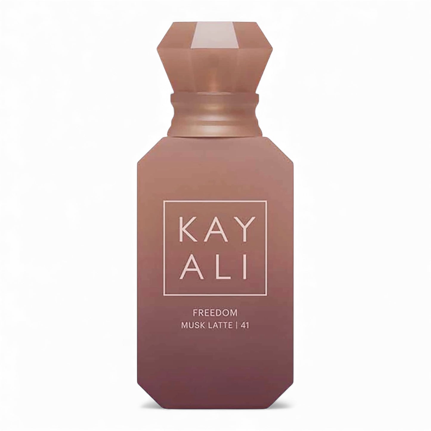 Kayali Freedom Musk Latte 41 fragrance sample, a warm spicy scent with café latte, mandarin and chocolate musk shown in retail bottle for decanting.
