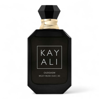 Kayali Milky Musk Oud 30 fragrance sample – retail bottle shown for decanting into 1ml–10ml samples
