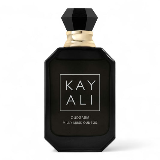 Kayali Milky Musk Oud 30 fragrance sample – retail bottle shown for decanting into 1ml–10ml samples