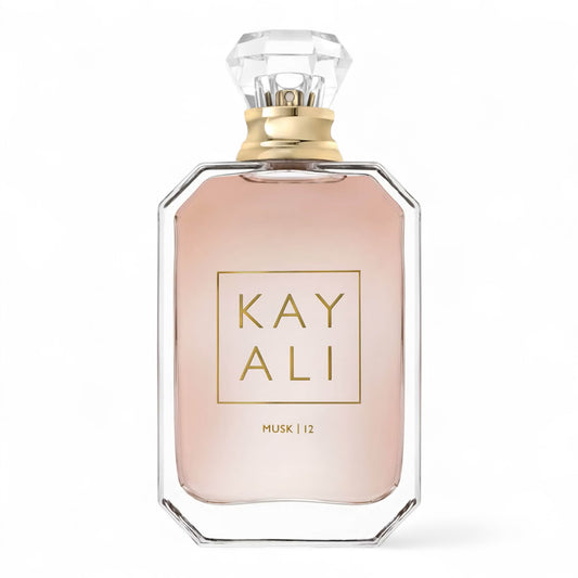 Kayali Musk 12 fragrance sample – retail bottle shown for decanting into 1ml–10ml samples.