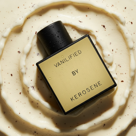 Kerosene Vanilified perfume styled in a gourmand, dessert-inspired setting