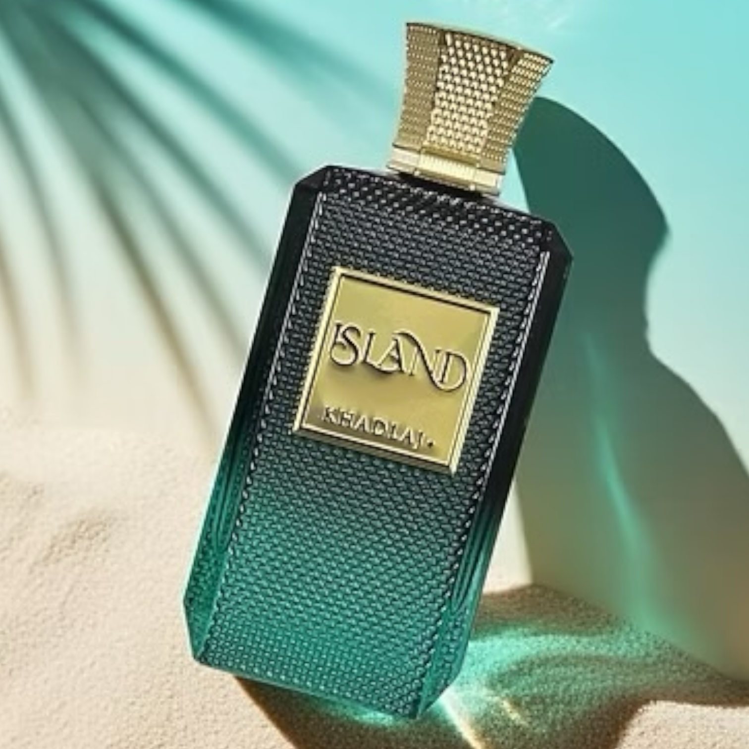 Khadlaj Island perfume styled in a sunlit tropical setting