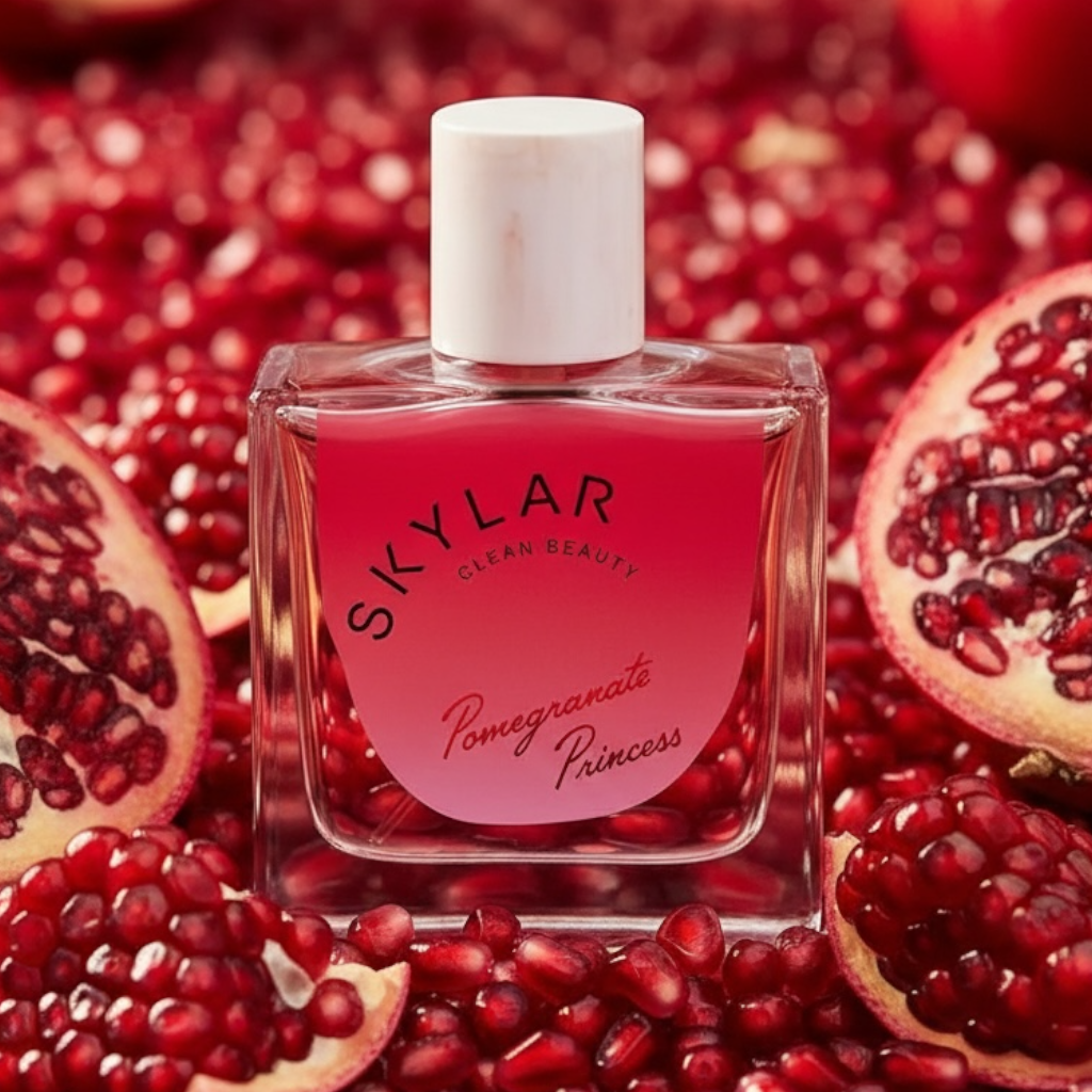 Skylar Pomegranate Princess perfume styled in a bright, fruity setting