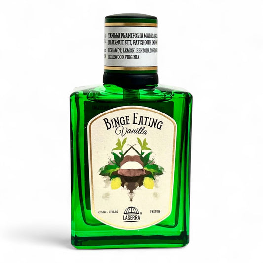 La Serra Binge Eating Vanilla fragrance sample – retail bottle shown for decanting into 1ml–10ml samples.