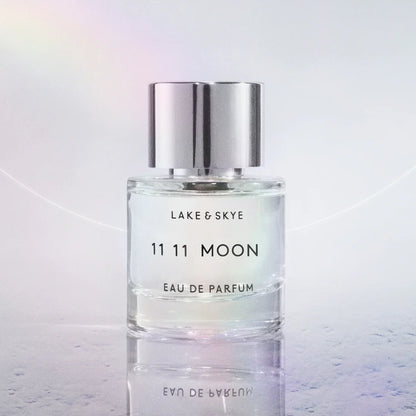 Lake & Skye 11 11 Moon perfume styled in a calm, celestial-inspired setting