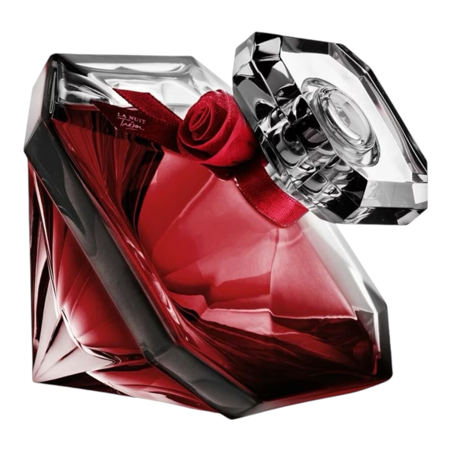 Lancôme La Nuit Trésor Rouge Drama perfume bottle on white background