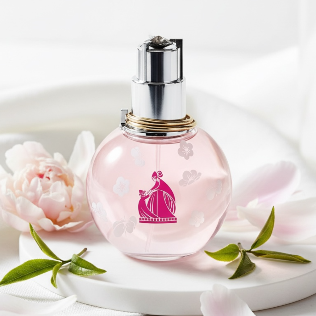 Lanvin Éclat d’Arpège White Tea perfume styled in a calm, airy setting