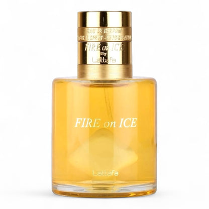 Lattafa Fire On Ice fragrance sample – retail bottle shown for decanting into 1ml–10ml samples.