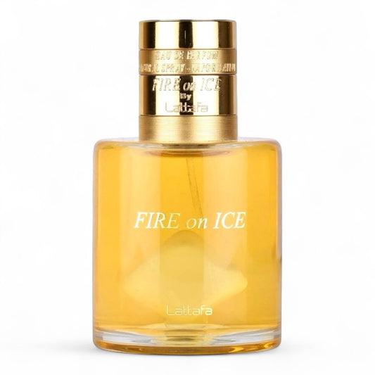 Lattafa Fire On Ice fragrance sample – retail bottle shown for decanting into 1ml–10ml samples.