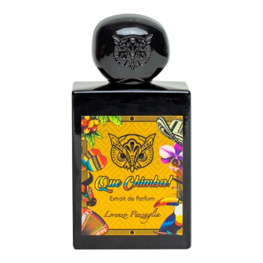 Lorenzo Pazzaglia Que Chimba fragrance sample - tropical fruit, sweet tobacco and vanilla scent. 100ml full-size bottle shown