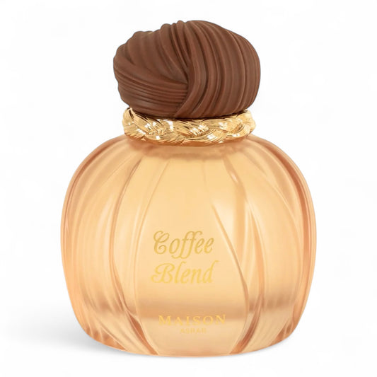 Maison Asrar Coffee Blend fragrance sample - creamy coffee, almond and vanilla scent. Full-size 100ml bottle shown.